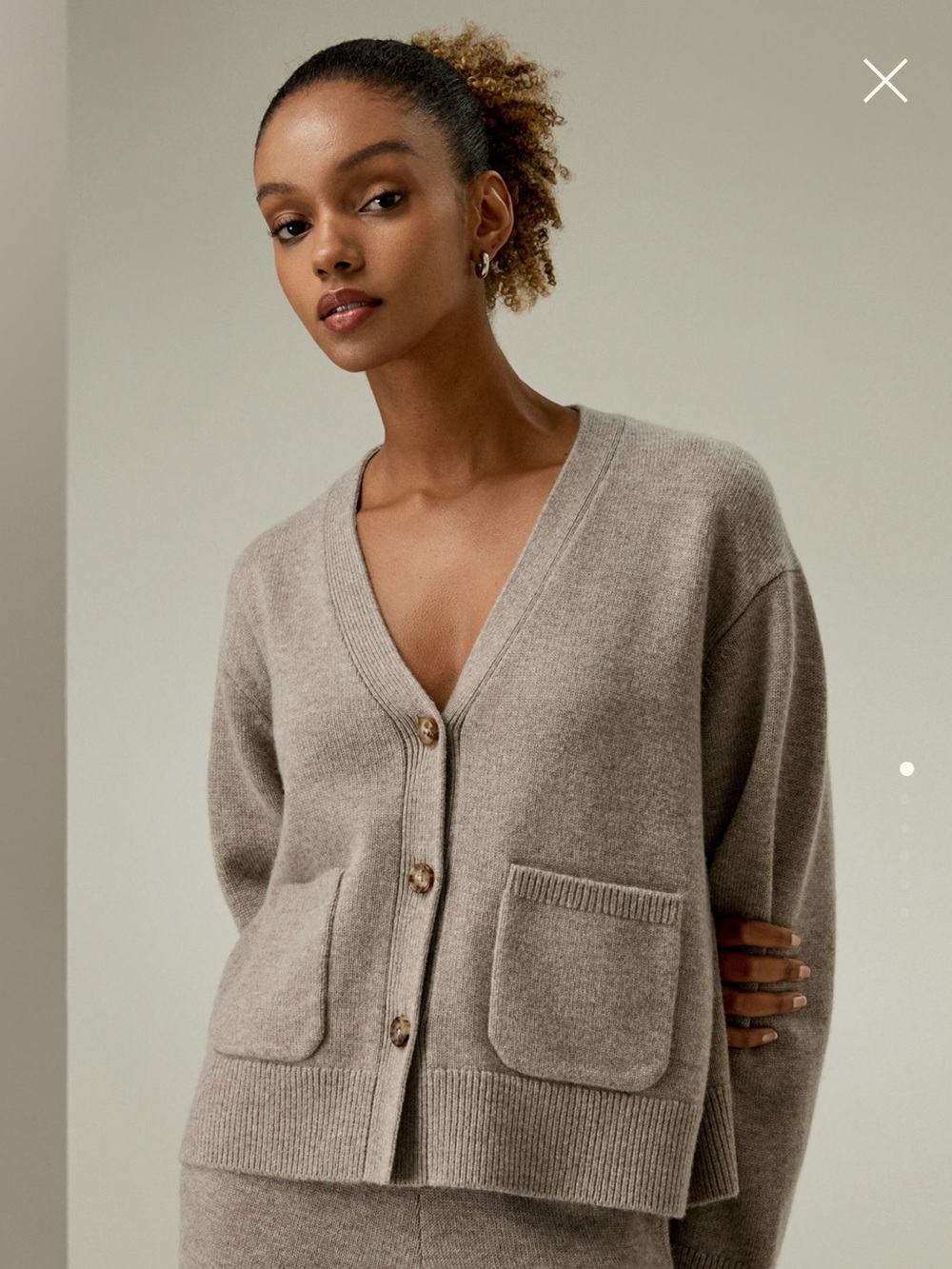 Lilysilk Cropped Wool-Cashmere Blend Cardigan camel taupe size small